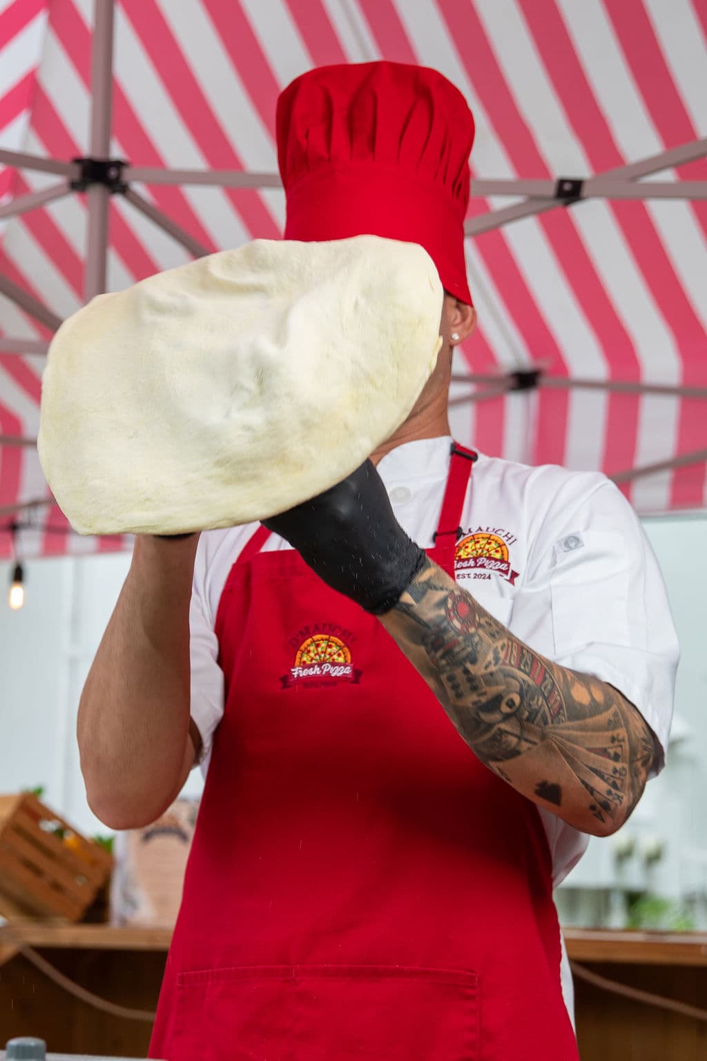A slice of wood-fired pizza ready to serve