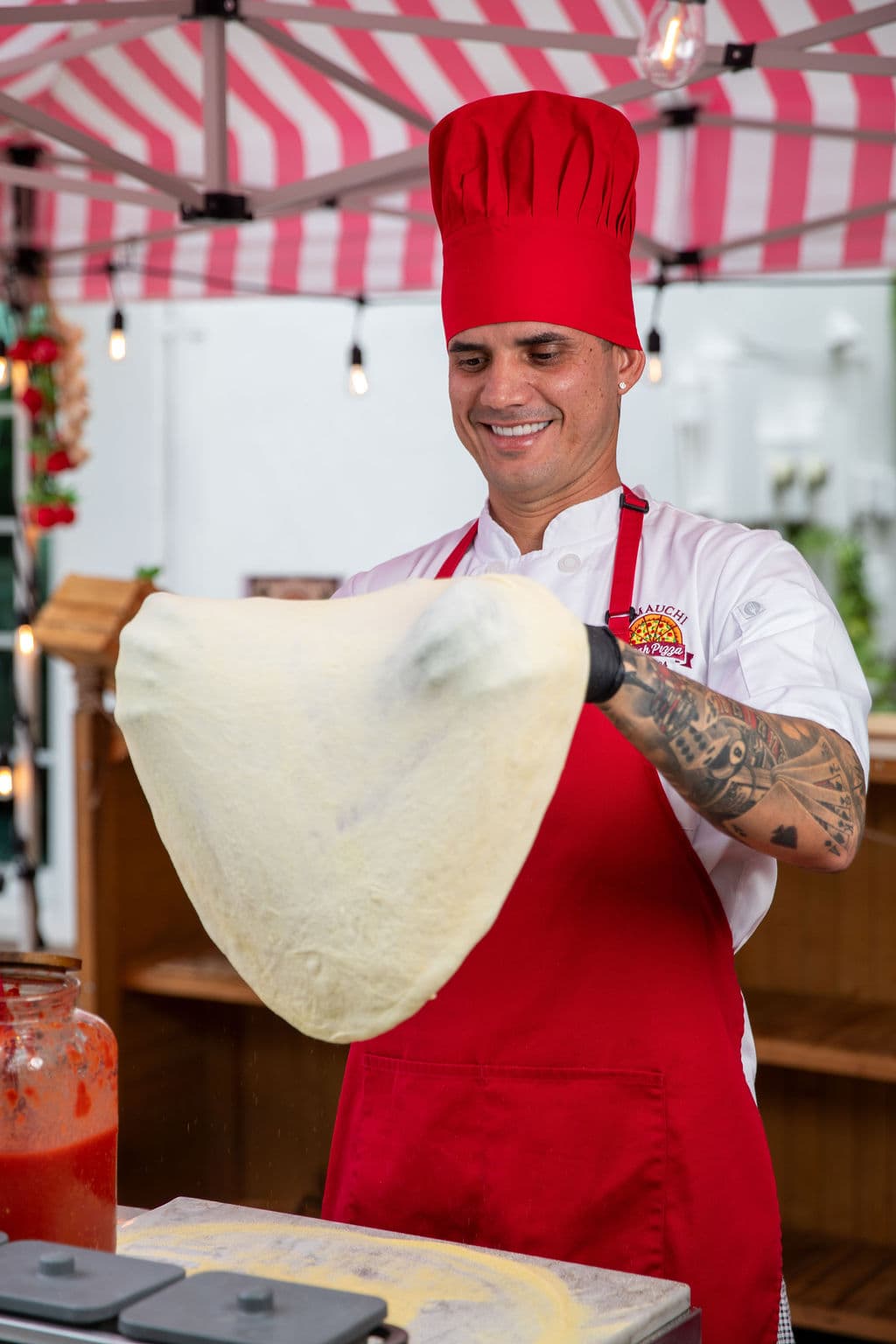 Fresh hand-stretched pizza from the D' Mauchi stall