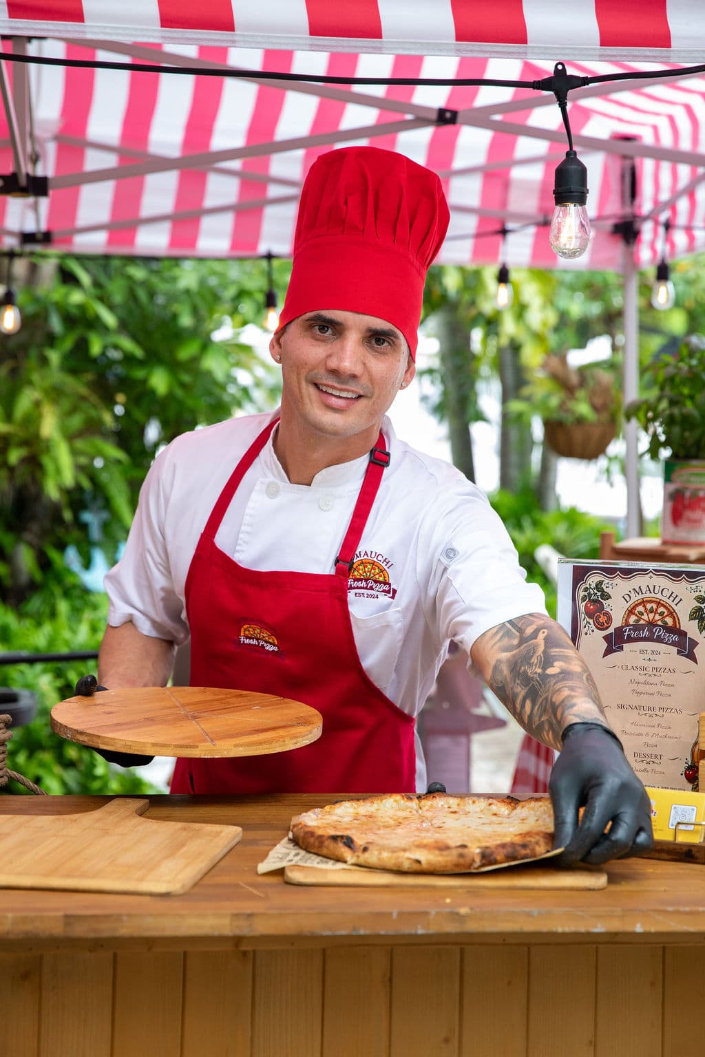 The D' Mauchi pizza station set up for an event