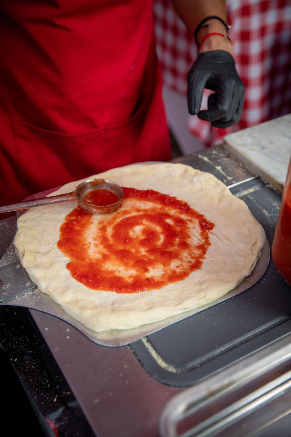 Fresh hand-stretched pizza from the D' Mauchi stall