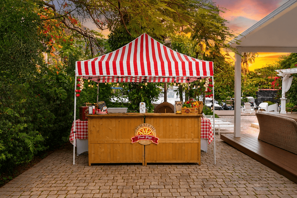 Wood-fired pizza served live at a Miami event